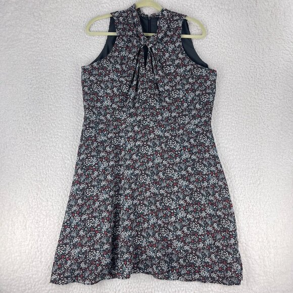LOFT Dresses & Skirts - LOFT Outlet Gray Floral Print Tie Neck Dress Womens Sleeveless Chiffon‎ Size 14